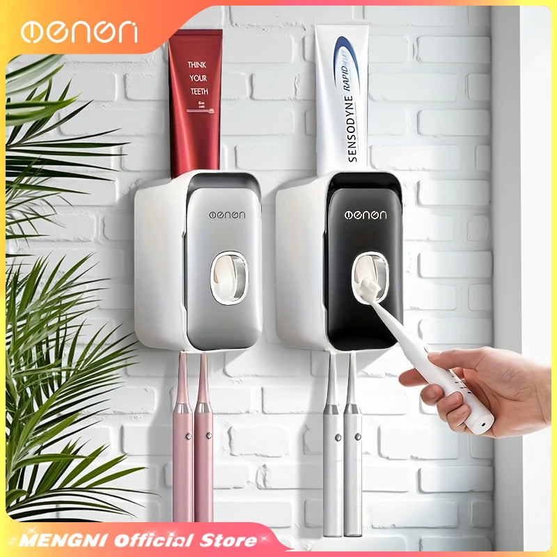 Wall-Mounted Toothpaste Dispenser & Toothbrush Holder – No Drilling Required