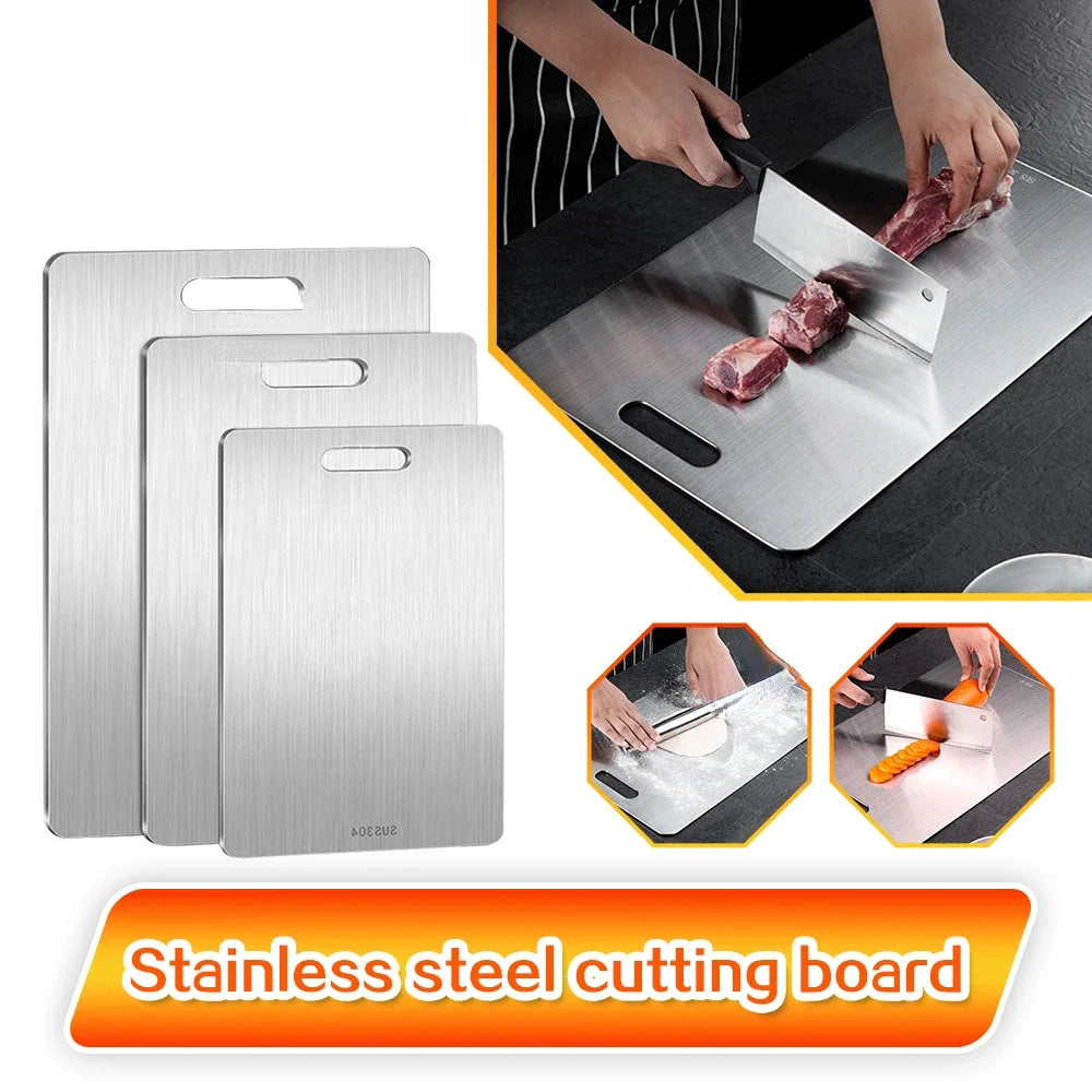 Double-Sided Stainless Steel Cutting Board – Thick, Antibacterial & Easy to Clean