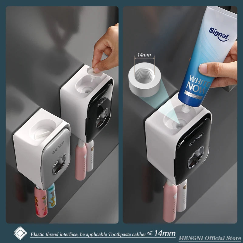Wall-Mounted Toothpaste Dispenser & Toothbrush Holder – No Drilling Required