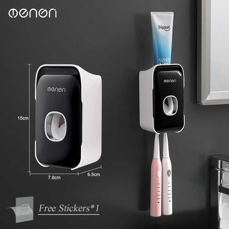 Wall-Mounted Toothpaste Dispenser & Toothbrush Holder – No Drilling Required