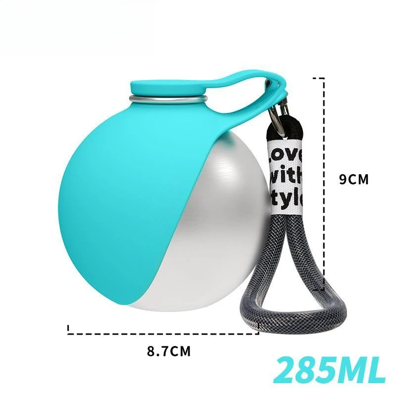 Dog Water Bottle for Walks – 285ml Stainless Steel with Silicone Bowl, Leak-Proof