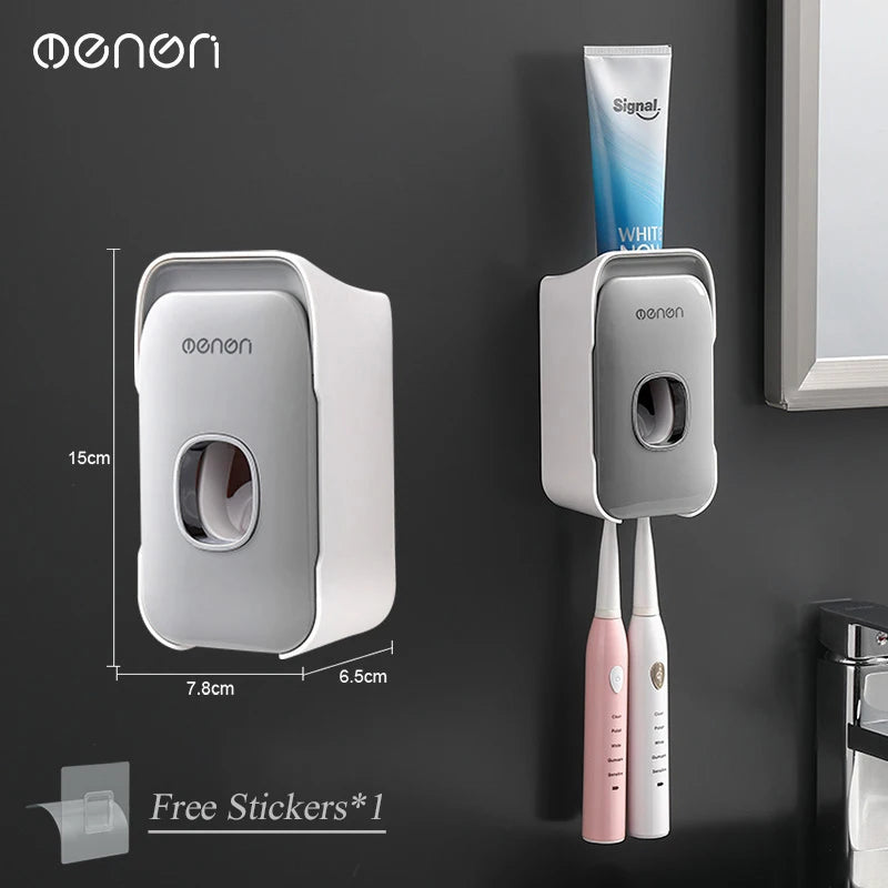 Wall-Mounted Toothpaste Dispenser & Toothbrush Holder – No Drilling Required