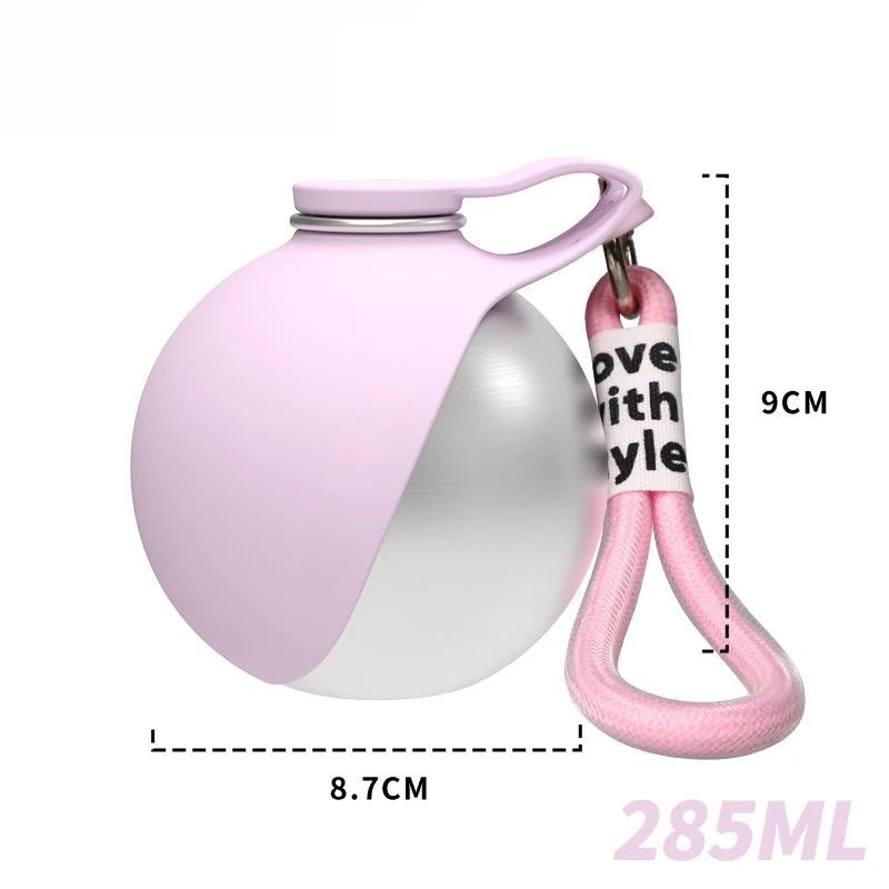 Dog Water Bottle for Walks – 285ml Stainless Steel with Silicone Bowl, Leak-Proof