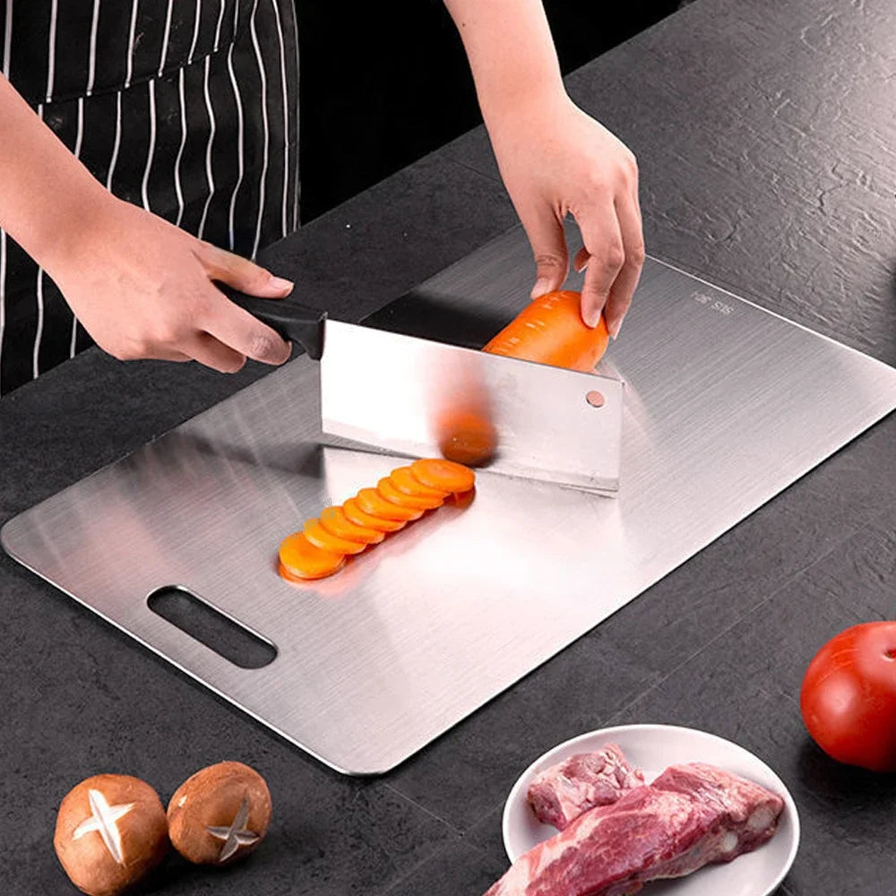 Double-Sided Stainless Steel Cutting Board – Thick, Antibacterial & Easy to Clean