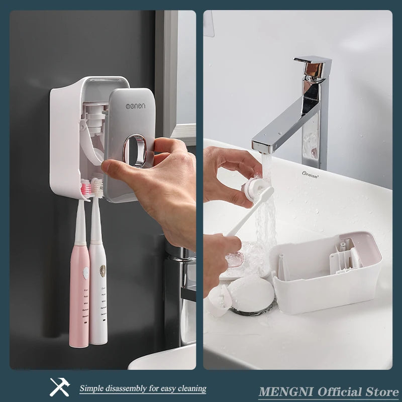 Wall-Mounted Toothpaste Dispenser & Toothbrush Holder – No Drilling Required