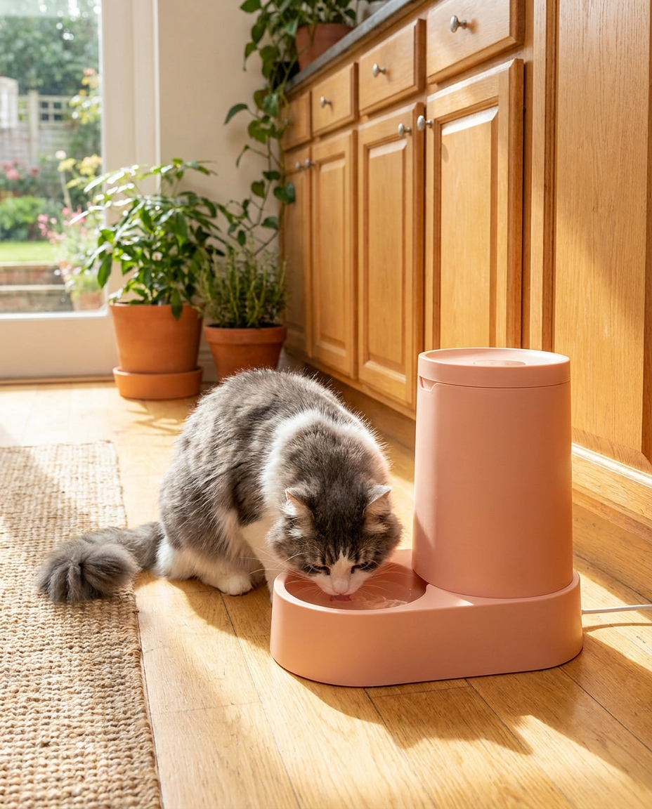 Cat drinking from dispenser